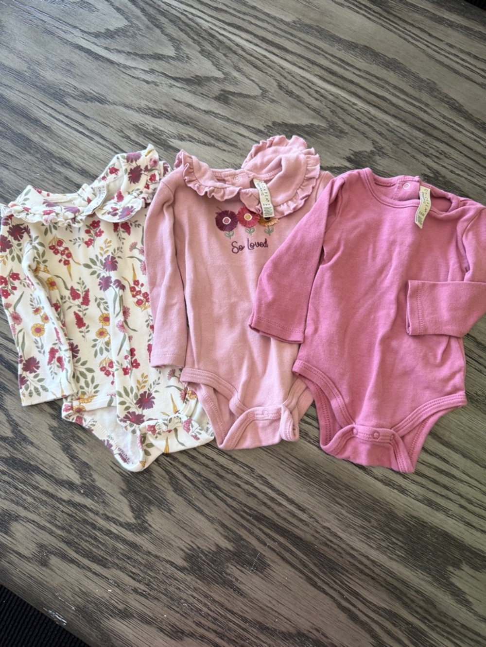 Baby Girls Pink Floral & Solid Long-Sleeve Bodysuit Set